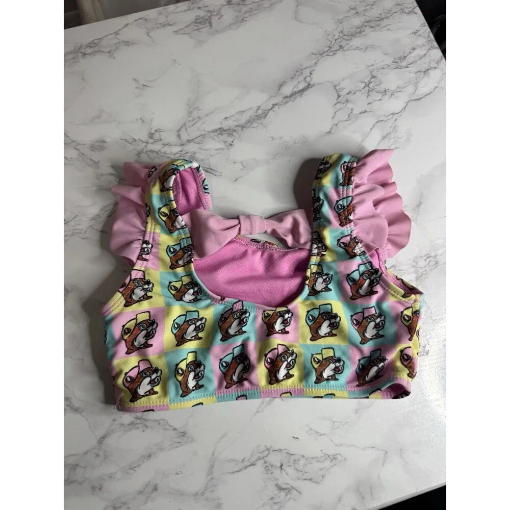 Dug-ees Girls 12-18M Pink Ruffle Bikini Swim Top Cartoon Dog Print